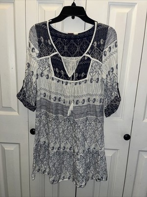 Roxy Dress Small Blue And White Bohemian Style