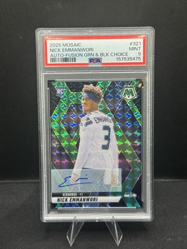 2025 Panini Mosaic Choice Nick Emmanwori 321 Fusion Green & Black /25 Auto PSA 9
