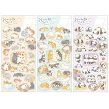 Mind Wave Sticker Sheet Set of 3 - Napping Kitten, Shiba & Panda
