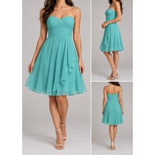 Davids Bridal Turquoise Strapless Chiffon Cocktail Dress Sweetheart Ruffle-SZ 4
