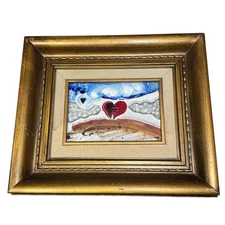 Heart Landscape Original Painting 5x7 Gold Framed JP. G 1980 Monterey Park CA