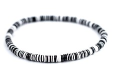 Black  White African Vinyl Stretch Bracelet Ghana Black and White Disk Handmade
