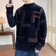2025 Thickened Sweater Men's Autumn Winter Casual Half High Neck Pullover Knitwe
