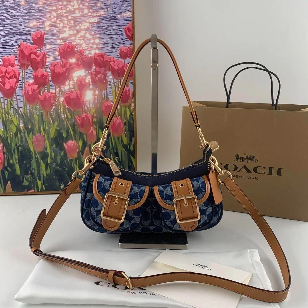 Borsa Coach Ashton Baguette in denim tela firmata CY700 Outlet Giappone