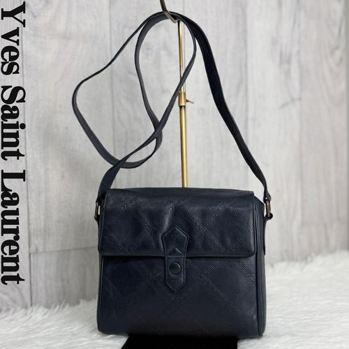 Yves Saint Laurent YSL Vintage Shoulder Bag Leather Dark Navy Authentic F0313813