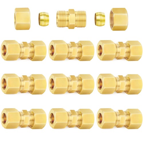 10 Pack Brass Compression Tube Fitting 3/16 OD x 3/16 OD Union Connector