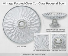 Vintage Clear Diamond-Point Pedestal Cake Stand - Cut Glass Starburst 8"