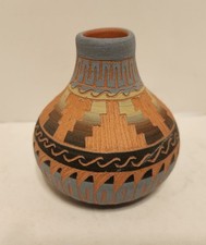 Native American Navajo Pottery Etched Clay Vase Small Signed M Blackwater