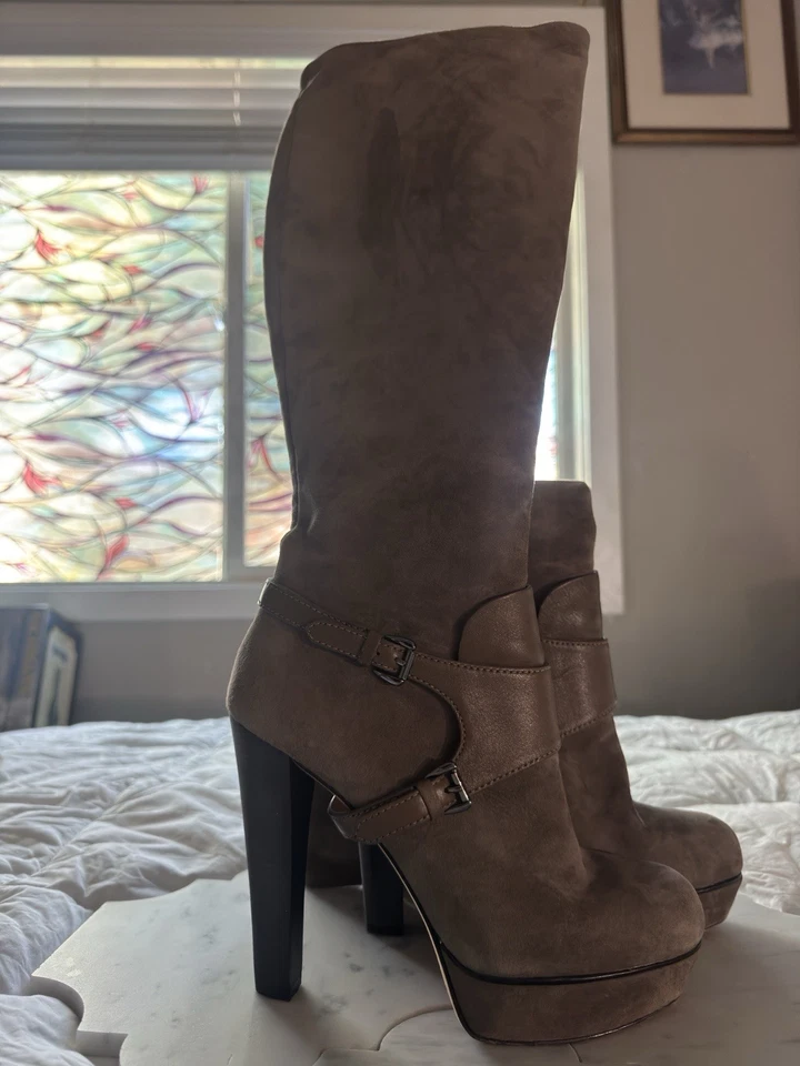 Botas de cuero vintage Joan And David con tacón hasta la rodilla para mujer talla 8M Foto 4 de 4