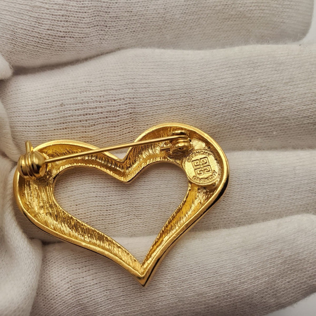 Vintage GIVENCHY signed Heart red rhinestones gold tone
