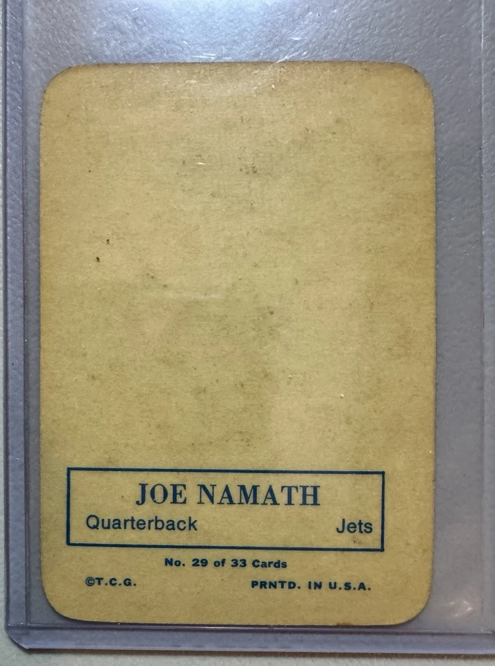 Tarjeta de juego Topps 1971 Joe Namath #29 New York Jets Salón de la fama QB - Fútbol americano vintage Foto 2 de 2