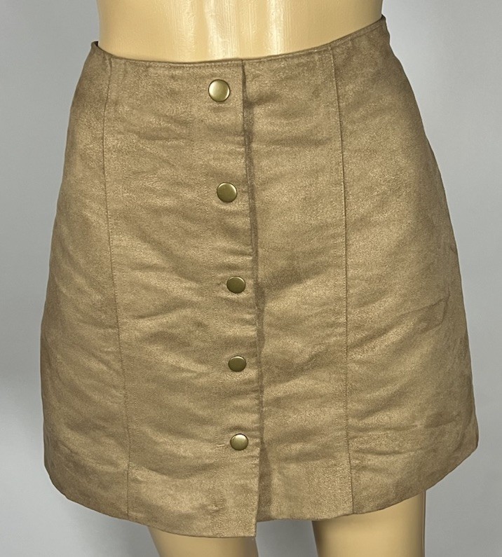 Retro Gap Skirt 6 Brown Faux Suede Faux Button Front Mini Fall Tannery Side Zip