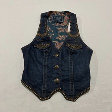 Vintage Guess Los Angeles Womens Blue Stretch Studded Denim Vest Top S Y2K City