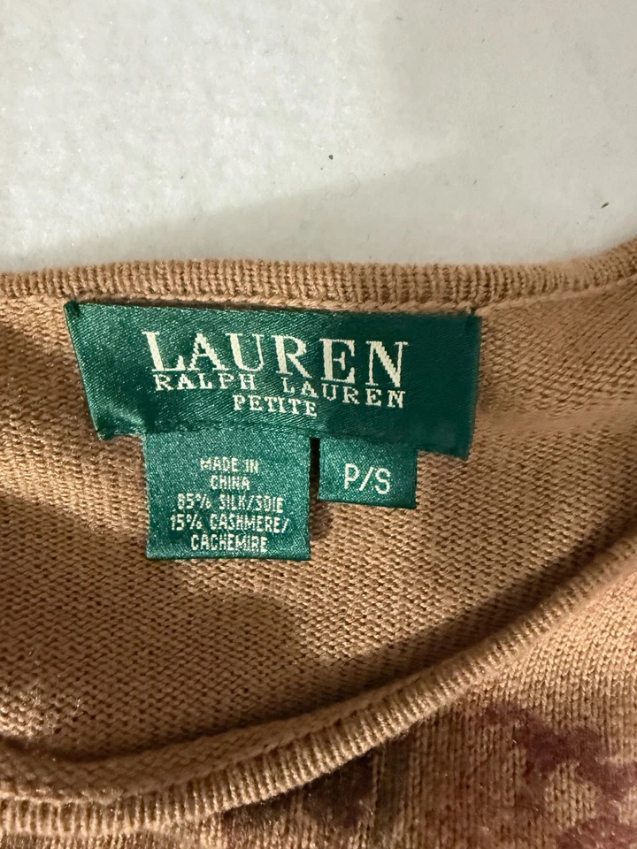 Suéter Para Mujer Ralph Lauren Marrón Estampado Paisley 100% CACHEMIRA Cuello Redondo P/S Foto 2 de 2