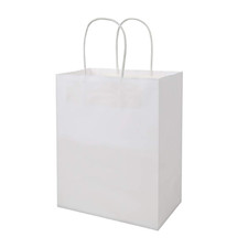 White Gift Paper Bags with Handles Kraft Grocery Shopping Bulk