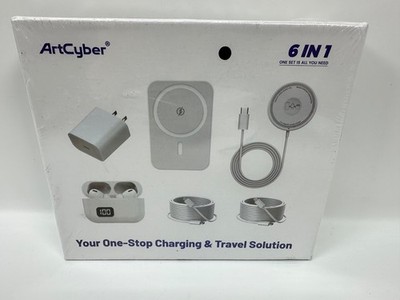 ArtCyber 6-in-1 Charging Kit: Fast Charge, Magnetic Power Bank - Black