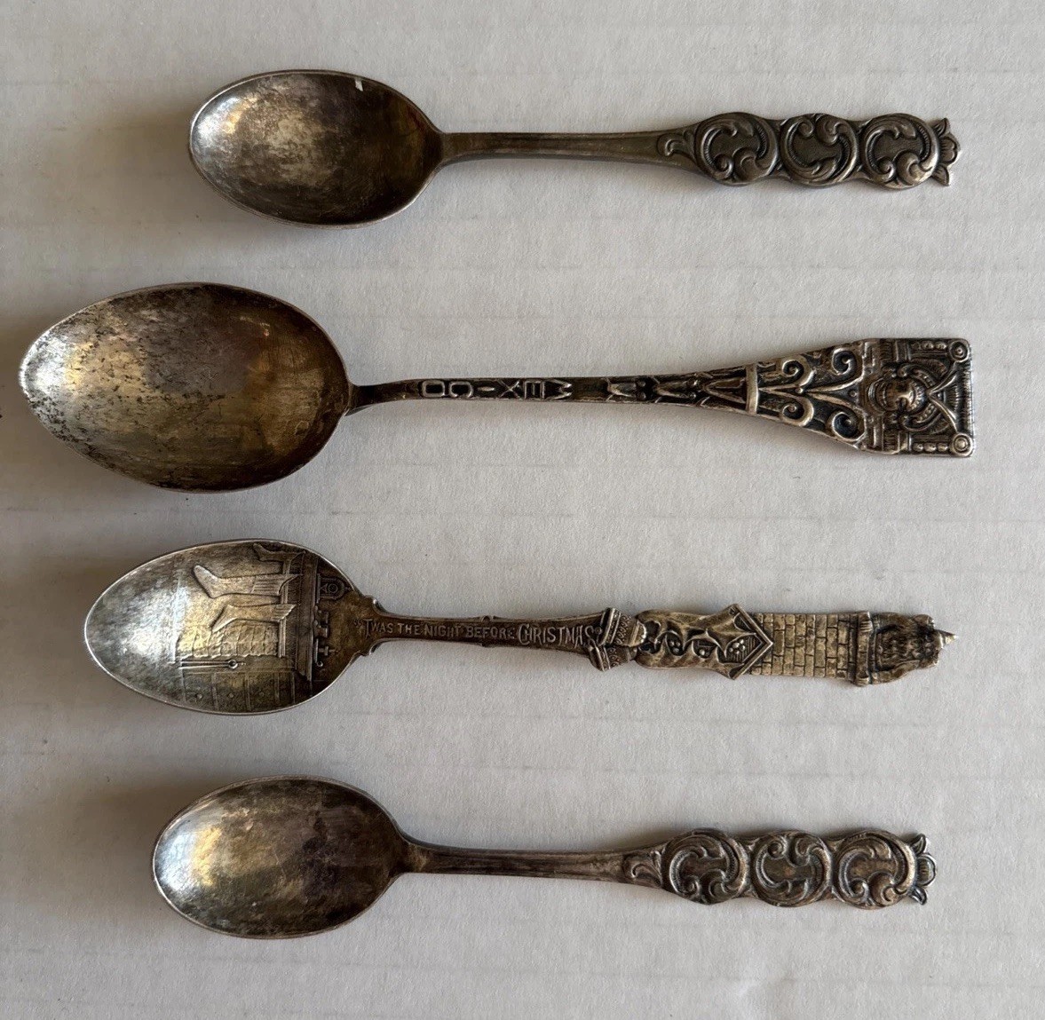 Set Of Four (4) Silver Collectible Souvenir Demitasse Spoons 925 and 830 Silver