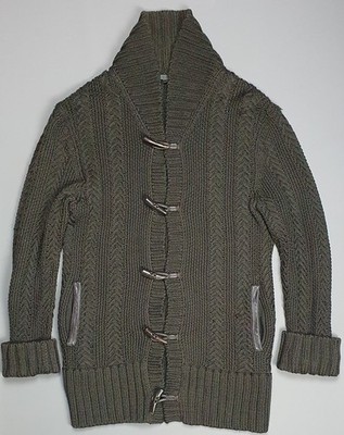 John Varvatos Strickjacke Herren Medium Lederbesatz Wolle Strick Horn Knebel Braun