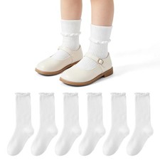 Girls Socks 6-8 Years Old White Ruffle Cute Ankle Crew Frilly Ruffled Kids Sc...