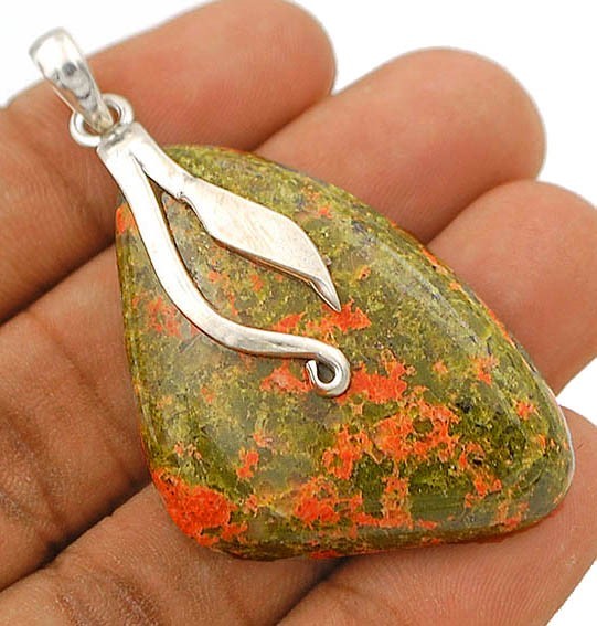 Natural Unakite 925 Solid Genuine Sterling Silver Pendant Jewelry