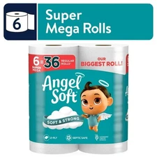 Angel Soft 2-Ply Toilet Paper, 6 Super Mega Rolls