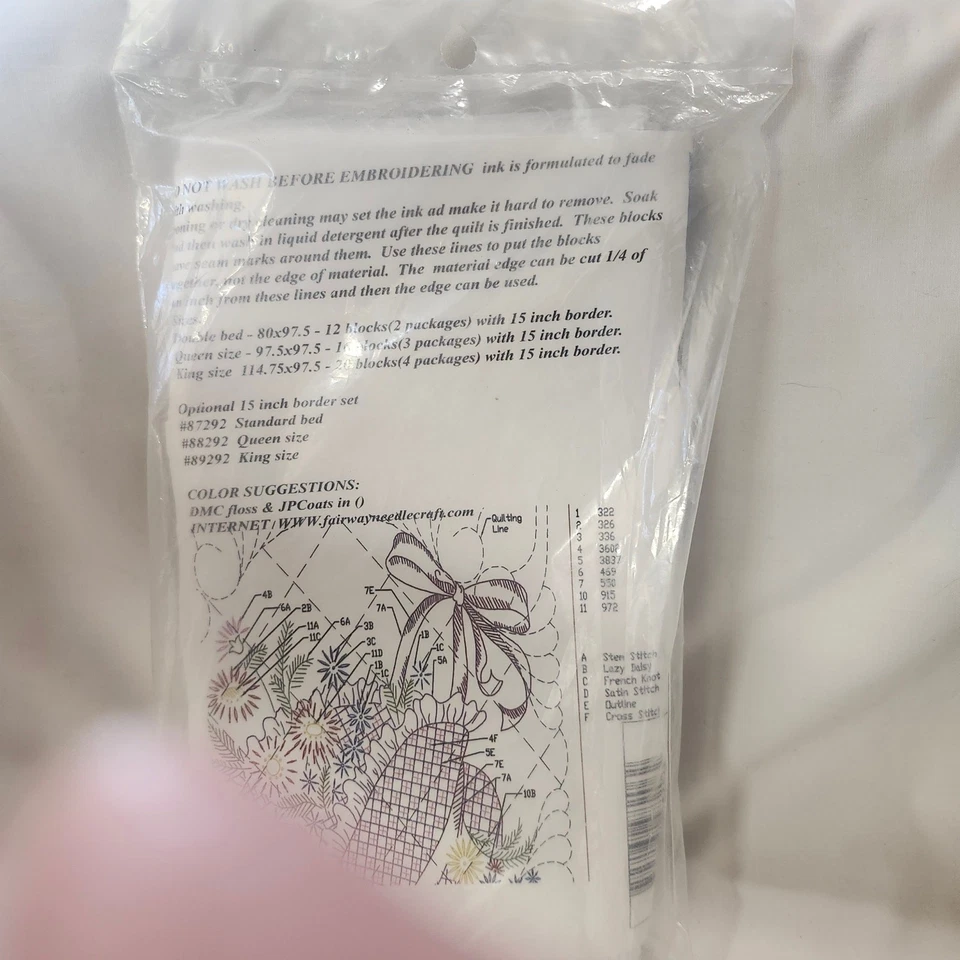 Flower Bonnet Quilt Blocks 17 x 17 set of 6 Sealed  Fairway Needle Craft B1 - Image 2 of 4