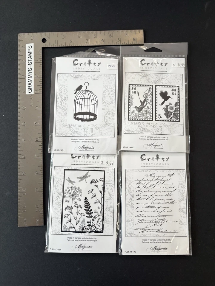 LOTE de 4 estampillas de goma adhesivas de collage de medios mixtos Crafty Individuals Foto 2 de 3