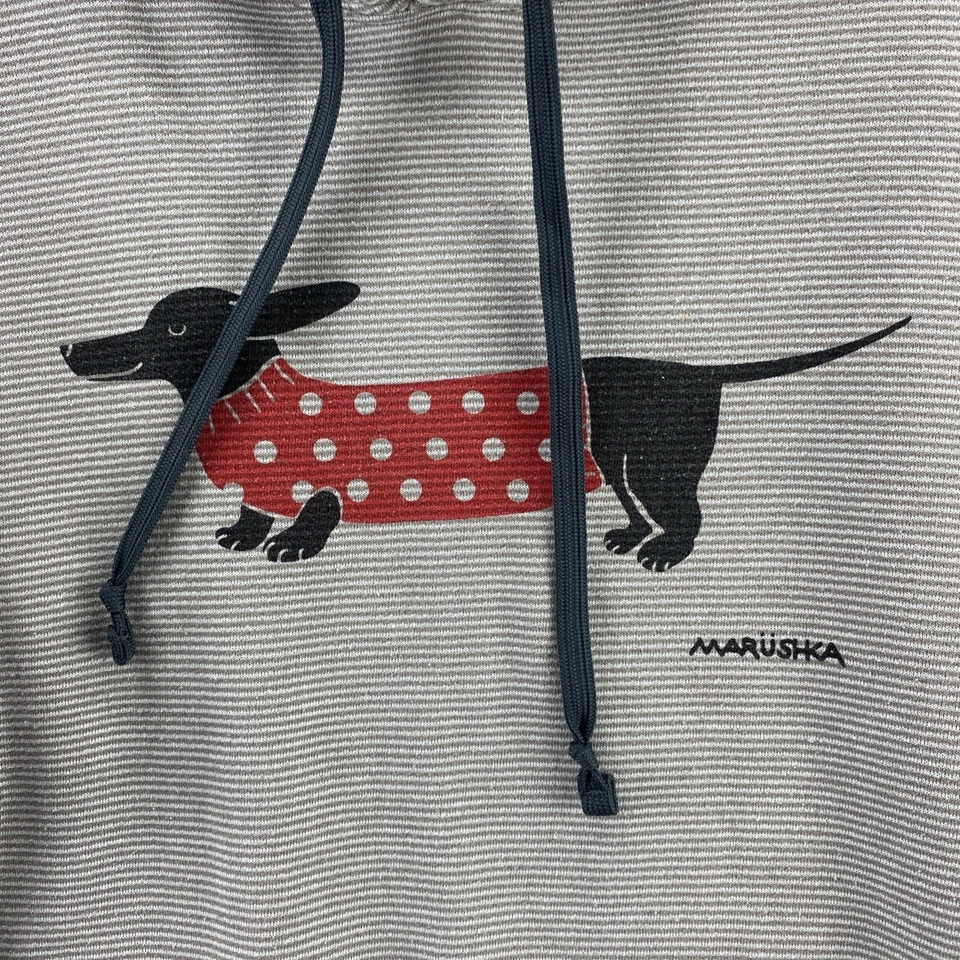 Suéter Marüshka M Gris Rayas Dachshund Perro Rojo Gráfico Pullover Sudadera con Capucha Foto 3 de 4