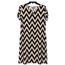 Tacera Shift Dress Women Medium Black Cream Office Spring Workwear Stretch Retro