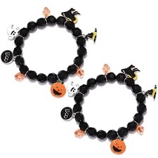 NVENF 2PCS Halloween Bracelets for Women Pumpkin BOO Ghost Charm Bracelets Bl...
