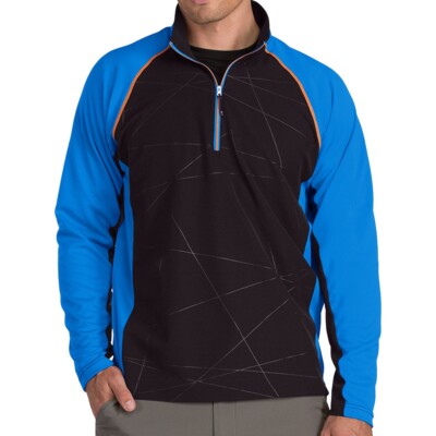 NEW Mens $80 ANTIGUA Thunder 1/4 Zip Stretch Golf Pullover Black/Poseidon XXL