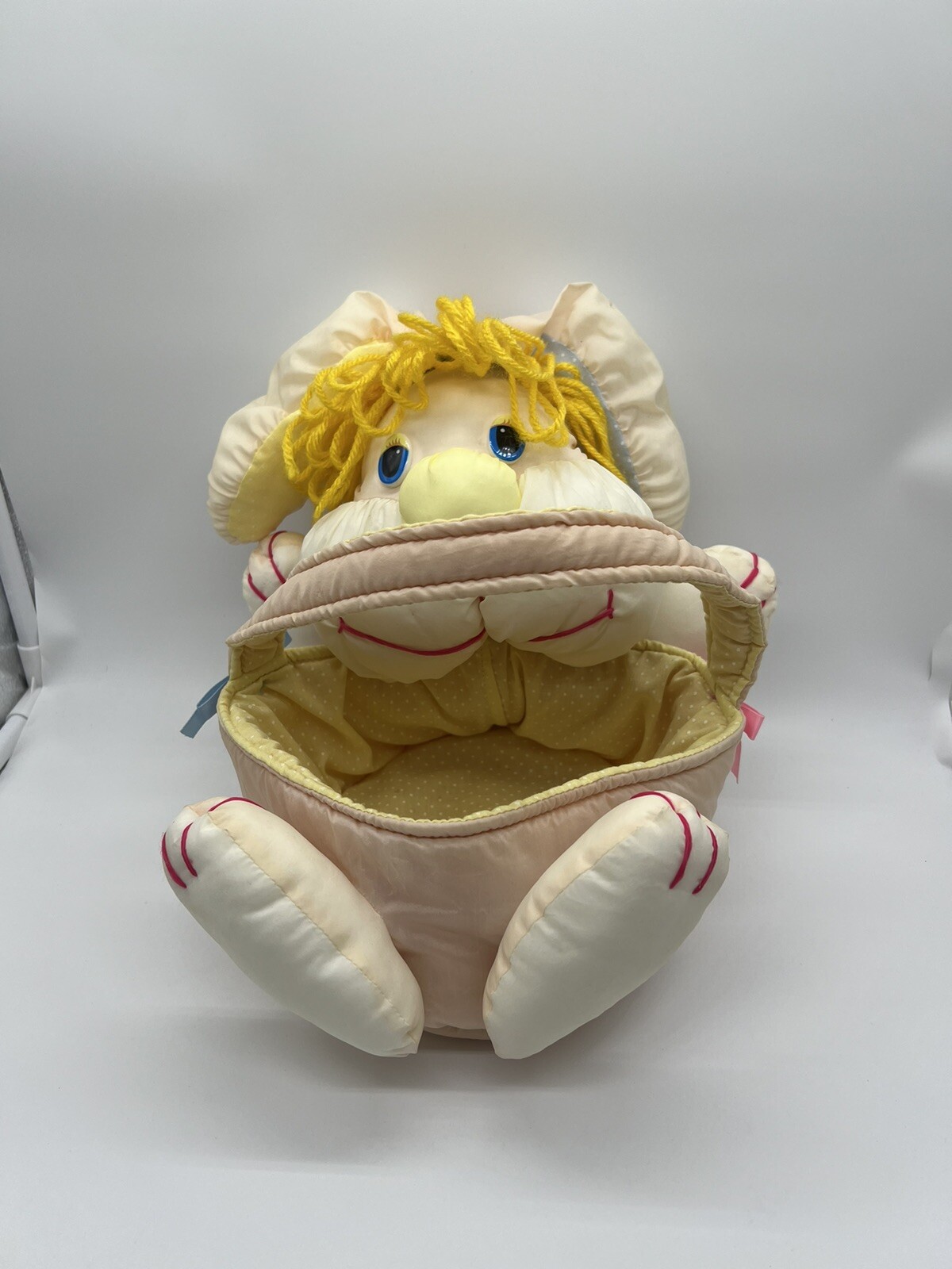 Vintage Nylon Plush Easter  Bunny Rabbit Basket 1980's Puffalump Style