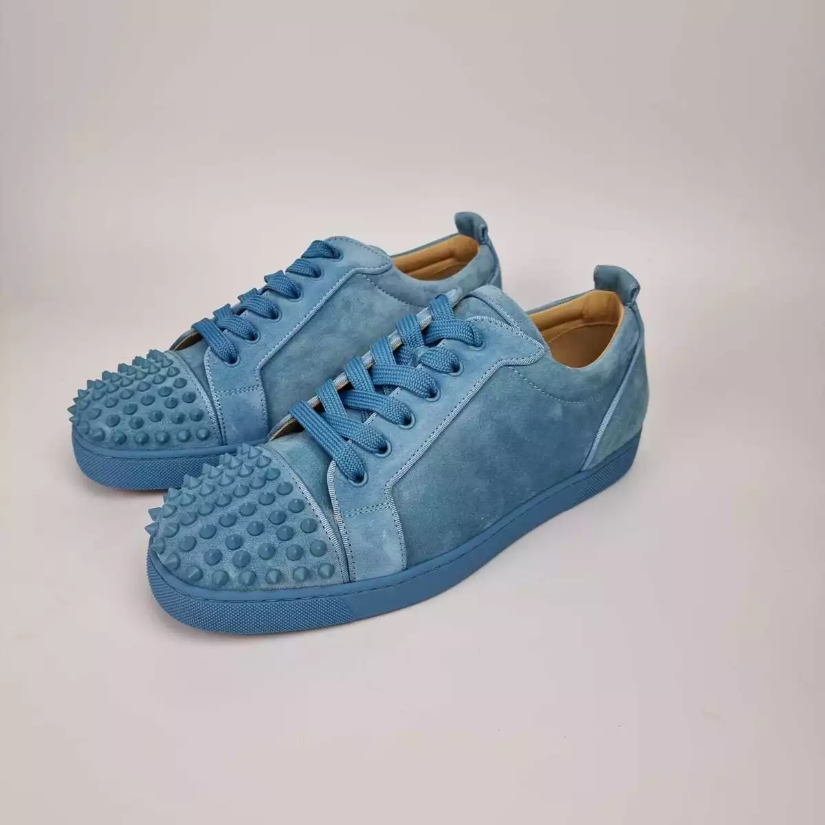 Christian Louboutin Blue Suede Louis Junior Spike Low Top Sneakers