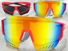 OVERSIZE Wrap Around Biker Fishing Cycling Shield SUNGLASSES Large Big Red Frame