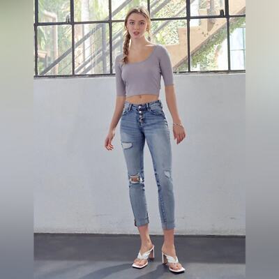 KanCan Claire Mid-Rise Button Fly Boyfriend Jeans | Medium Wash | 26