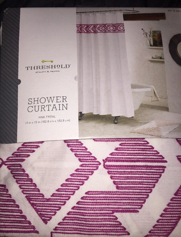 Nueva Cortina de Ducha Boho Bohemia Blanca Tela Rosa Tribal Bordada Baño Foto 3 de 4