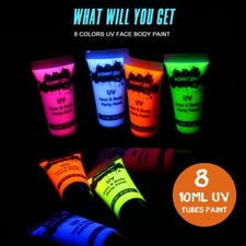 Bowitzki 10ml*8 UV Cream Face Paint UV Tubes Painting Kit Neon Water Based Paint