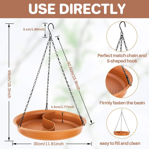 Hanging Bird Bath for Outdoors - Hanging Bird-Feeder Birdbath Bowl Water Feeder - Picture 7 of 12