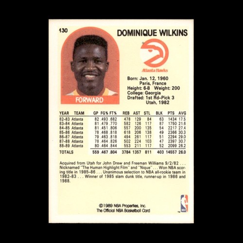 Dominique Wilkins 1989-90 NBA Hoops #130 Hawks (HOF) SHARP NM+ Vintage QTY - Picture 2 of 2
