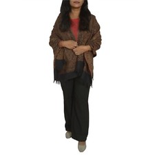 Sanskriti Vintage Long 100 Pure Woolen Brown Shawl Scarf Throw Soft Stole