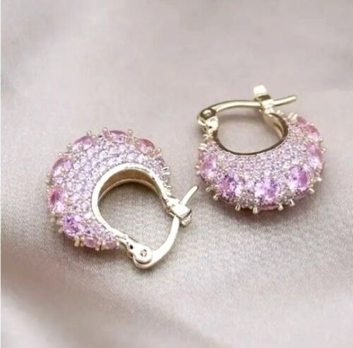 14k Gold Pink Sapphire Hoop Earrings
