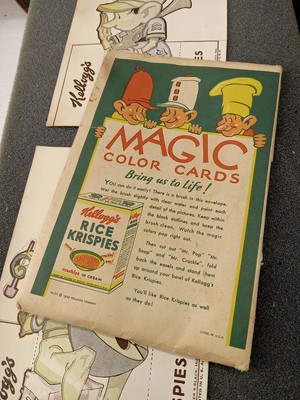 KELLOGG'S RICE KRISPIES Magic Color Cards w/ Envelope Snap Crackle Pop Vtg 1933 