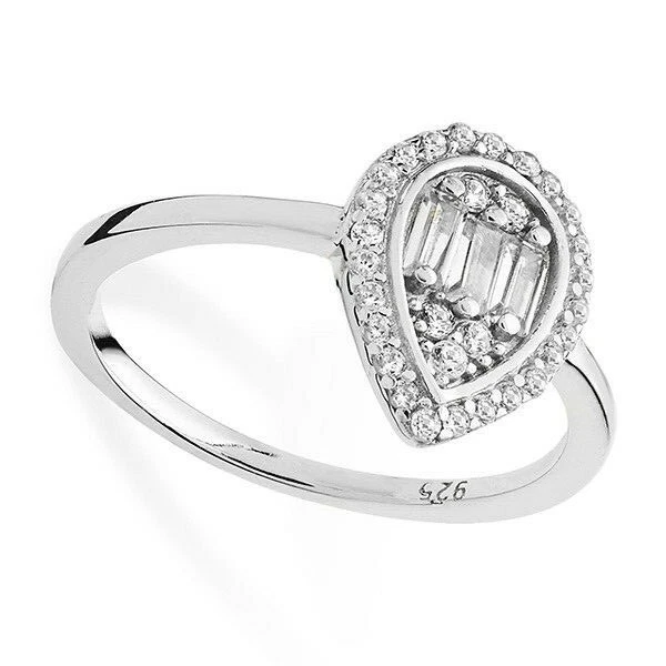 Anillo de compromiso de plata de ley lágrima piedras preciosas 925 con sello talla J - R Foto 2 de 3