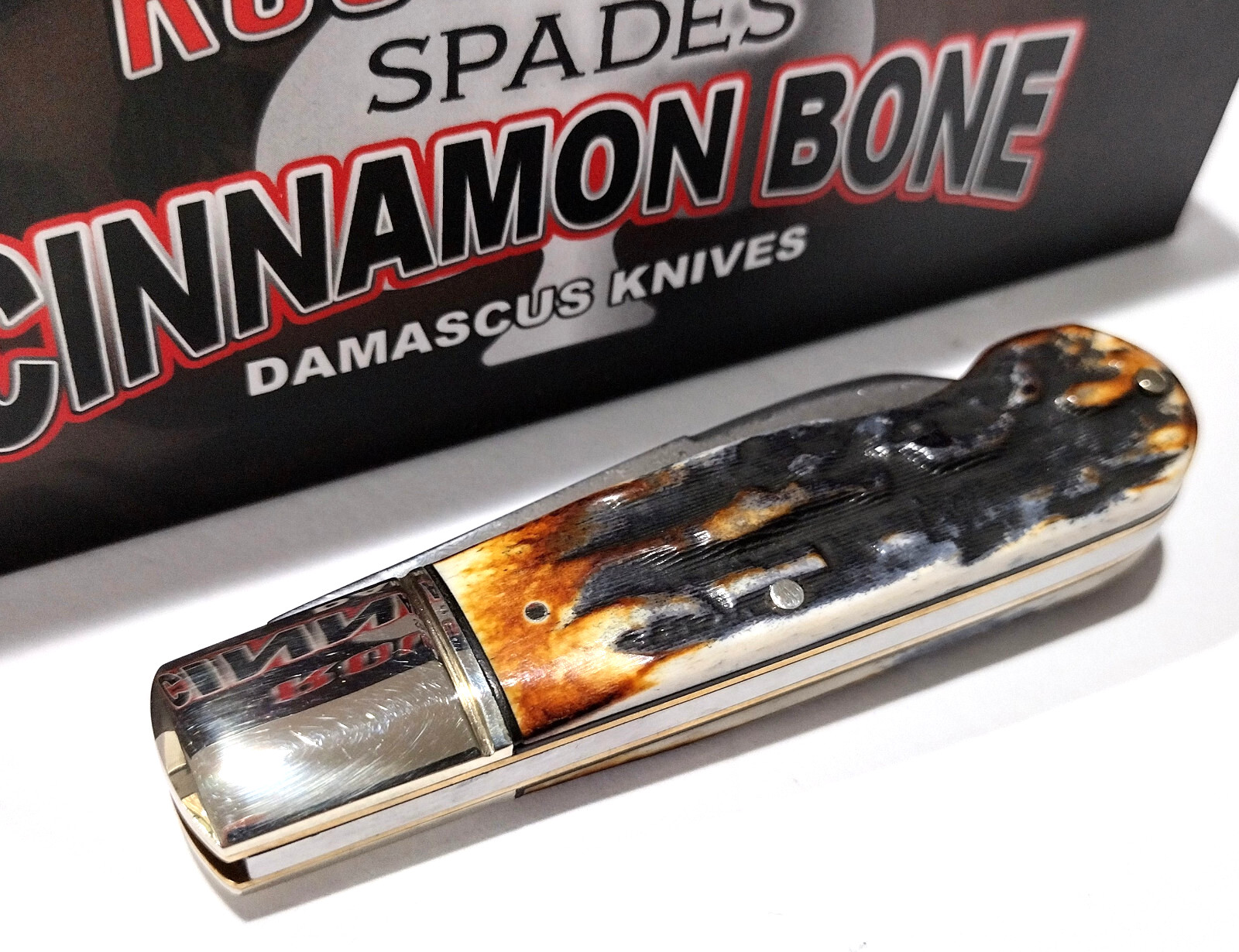 Rough Rider Brown Cinnamon Stag Bone Damascus Steel EO Jack Barlow Pocket Knife