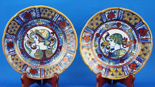 Cooperativa ceramisti Gualdo Tadino Coppia piatti ceramica lustro Cesare 1900 XX - Imagen 5 de 24