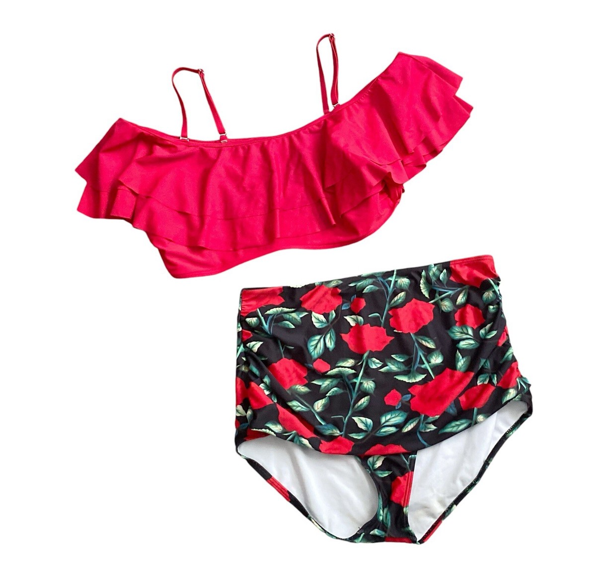 COCOSHIP Womens Size 4XL High Waist Ruffle Piece Bikini Swim