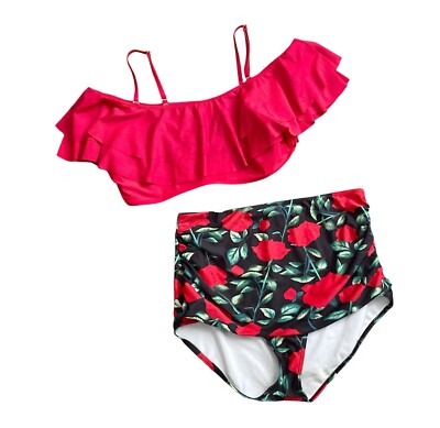 COCOSHIP Womens Size 4XL High Waist Ruffle Piece Bikini Swim - Main Image