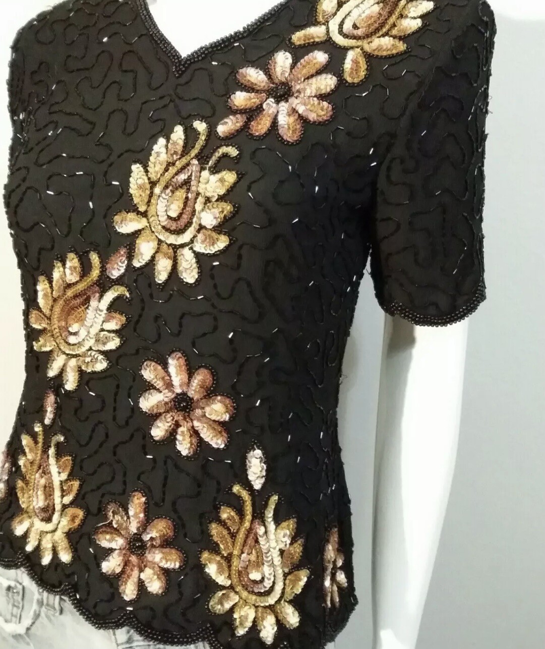 Vintage Stenay Black Beaded Sequin Holiday Top 80’s Cocktail Party Christmas image 8