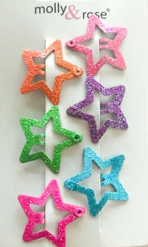 Glitter Star Sleepies Pack 6 Girls Hair Clips Snap Clips Bendies Sparkly 2.5cm