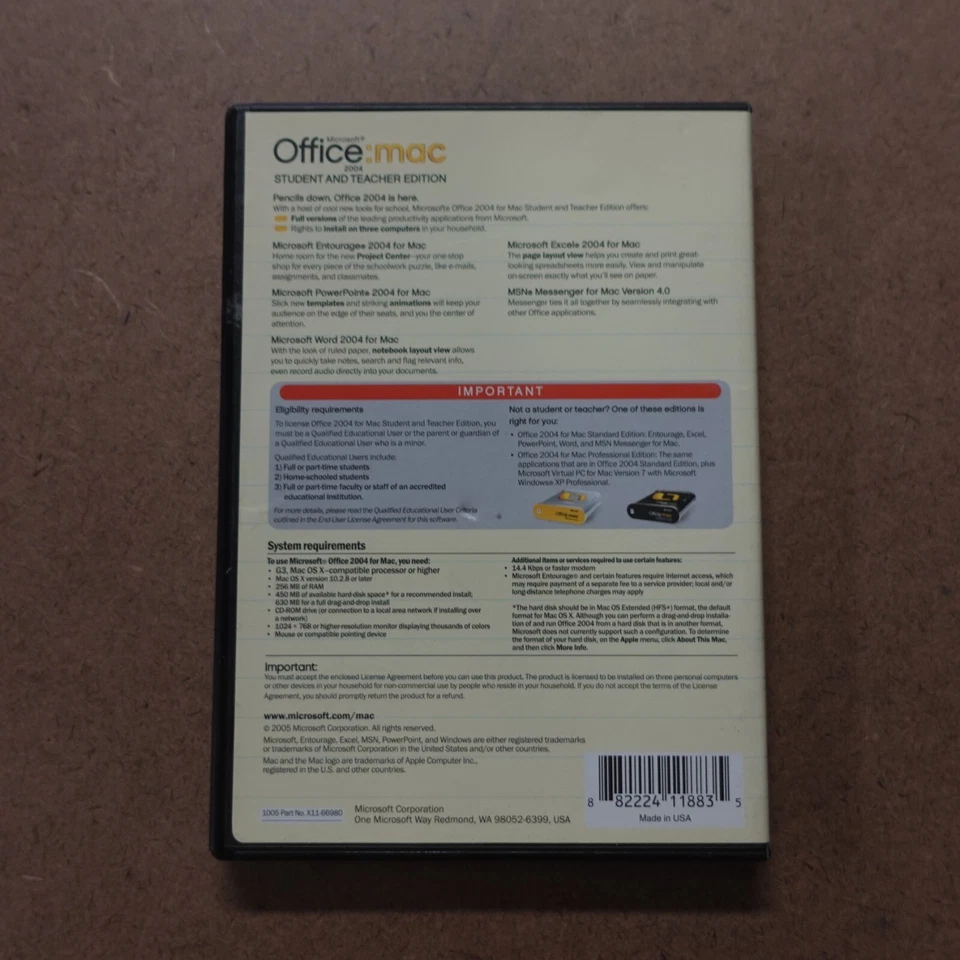 Microsoft Office Mac 2004 Student and Teacher Edition Software 3 keys w/ booklet - Image 2 of 2